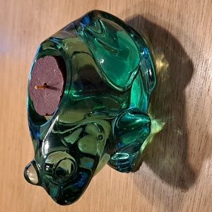 Vintage indiana green glass frog votive candle holder And paperweight